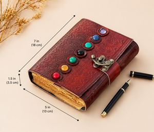 สมุดบันทึกคาถาแม่มดปกหนังเย็บด้วยด้ายแบบดั้งเดิม 7 หิน 100 แผ่น ของขวัญ - Product Image 1