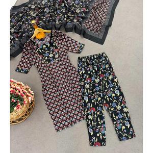 แฟชั่นเรยอนพิมพ์ลายบนด้านล่างพร้อมสีดำ dupatta - Product Image 5