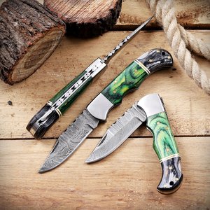 Couteau de poche pliant à verrouillage en acier Damas de qualité industrielle UA Supplies, manche en bois personnalisé OEM, couteau de chasse EDC pour l'extérieur - Product Image 2