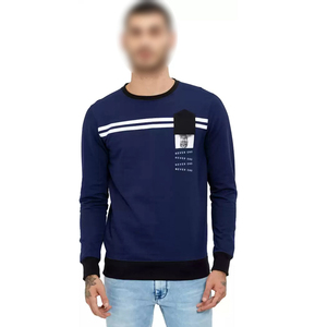 Prix d'usine, service OEM ODM, sweat-shirt imprimé personnalisé pour homme, molleton épais et chaud, col rond à rayures contrastées, pull-over - Product Image 1