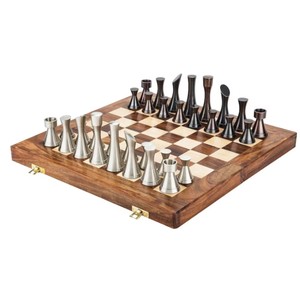 Luxury Modern Metal <b>Chess</b> Set Wooden Folding <b>Board</b> High End Brass Wooden <b>Chess</b> <b>Game</b> Set Professional Minimalist Chessmen Set - Product Image 1