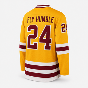 เสื้อฮอกกี้น้ำแข็ง Fly Humble สำหรับผู้ชาย คอวี แขนยาว สีเหลือง สีแดงเลือดหมู สีขาว พิมพ์ชื่อทีมตามสั่ง แห้งเร็ว ระบายอากาศได้ดี ผลิตจากโพลีเอสเตอร์ - Product Image 2