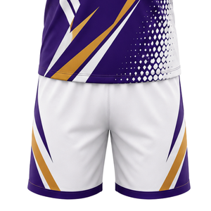 Uniforme de Voleibol Morado, Blanco y Dorado, Conjunto de Camiseta Sublimada de Manga Corta y Pantalones Cortos, Ropa Deportiva para Equipo, Entrenamiento y Partidos - Product Image 6
