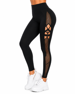 Leggings à taille haute pour femmes, avec panneaux en maille noire, extensibles, pour fitness, yoga et entraînement - Product Image 3