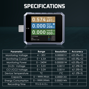 เครื่องทดสอบพลังงาน USB 4.0 ความแม่นยำสูง พร้อมจอแสดงผลแรงดันและกระแสไฟ 7 หลัก, เครื่องอ่าน E-Marker และเครื่องวิเคราะห์ลอจิกโปรโตคอล PD - Product Image 6