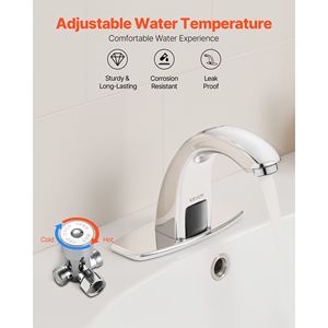 Rubinetto Automatico per Lavabo Bagno con Sensore di Movimento, Senza Contatto, Regolabile, a Batteria, con Copertura per Foro del Rubinetto del WC - Product Image 4