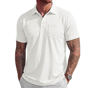 Men’s <b>White</b> <b>Polo</b> Shirt Short Sleeve with Chest Pocket Casual Plain <b>Polo</b> Shirt Breathable Fabric Custom Logo Available - Product Image 6