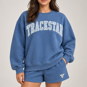 Women's Medium Blue Polka Letter Crew Neck 2-Piece <b>Shorts</b> <b>Set</b> Custom Casual Sportswear - Product Image 1