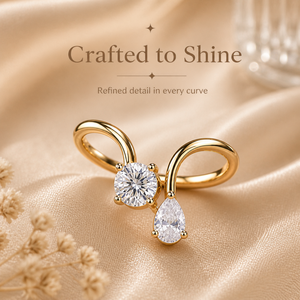 1 CTW Toi Et Moi Moissanite <b>Ring</b> Round & Pear Cut <b>Open</b> Bypass Engagement <b>Ring</b> Yellow Gold Minimalist Promise <b>Ring</b> For Women - Product Image 3