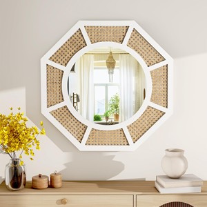 Espejo de Pared con Flores Tejidas en Ratán al por Mayor - Decoración Artesanal de Bambú - Product Image 2