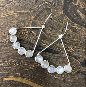 Pendientes Colgantes Geométricos Únicos de Lujo con Múltiples Piedras de Luna, Plata 925, 4.5g, Joyería de Moda para Bodas y Fiestas - Product Image 2