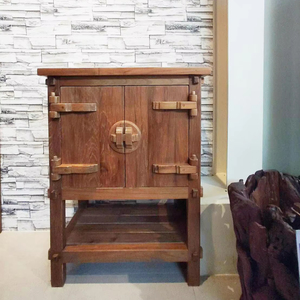 ตู้เก็บของไม้สักธรรมชาติสำหรับห้องนั่งเล่น สไตล์วาบิซาบิ ทนทาน เป็นมิตรต่อสิ่งแวดล้อม ประตูไม้ขัดผิวแบบดิบ เฟอร์นิเจอร์ตกแต่งบ้าน - Product Image 1