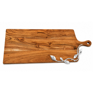 Planche à charcuterie vintage en bois d'acacia avec poignée, plateau à fromage haut de gamme, planche de service avec incrustation florale blanche pour restaurant - Product Image 3