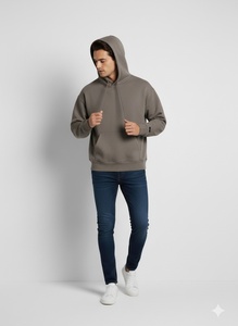 <b>Men's</b> Oversized Pullover Hoodie Taupe <b>Grey</b> Cotton Fleece Kangaroo Pocket Casual Streetwear Winter OEM Service - Product Image 1