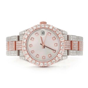 High Quality Round Cut Diamond Watch Rose Gold Moissanite Custom White Dial Premium Full Pave Diamond Watch For Unisex - Product Image 1