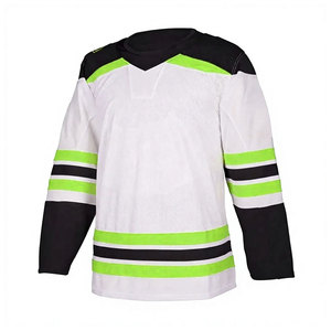 Jersey de Hockey sobre Hielo Unisex Blanco con Cuello en V, Manga Larga, Rayas y Detalles en Negro y Cian - Product Image 5