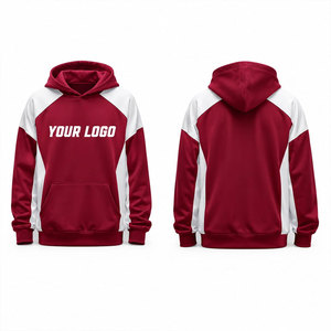 Sudadera con Capucha Personalizada de Manga Raglán Unisex Roja y Blanca con Bolsillo Frontal y Logotipo Impreso por Transferencia Térmica, Ropa Casual de Otoño - Product Image 1