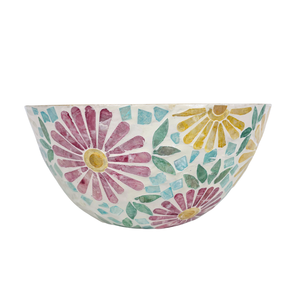 Cuenco de fruta de bambú hecho a mano con incrustaciones de Capiz de flores coloridas, único hogar cocina decorativa para servir ensaladera para fiestas - Product Image 3