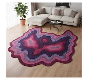 Alfombra Morada con Forma Orgánica, Diseño Topográfico en 3D, Alfombra de Ondas Esculpidas, Lana de Nueva Zelanda de Alta Densidad, Alfombra Personalizada para Hoteles y Hogares - Product Image 3
