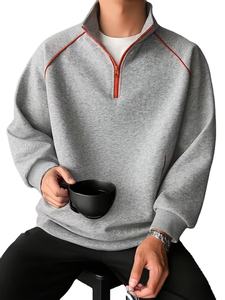 เสื้อสเวตเตอร์กีฬาลำลองสไตล์คนเมืองของผู้ชายแบบกึ่งมีซิปใส่สบายเสื้อผ้าฝ้าย100% ฤดูหนาวดูแลรักษาง่ายทนทานใส่ได้ทุกวัน - Product Image 4