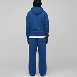 Survêtements d'hiver pour hommes en molleton 100% coton OEM, à capuche avec cordon de serrage, coupe mi-lourde, et pantalons de jogging à jambes larges, personnalisés, imprimés bleus - Product Image 2