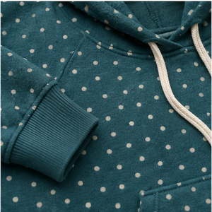 Sudadera con Capucha Personalizable para Mujer, Color Verde Azulado Intenso, Corte Semi-Corto, Relajada, con Estampado de Puntos Pequeños Escalonados, de Algodón-Modal Aterciopelado - Product Image 5