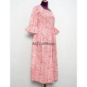 Vestido Maxi Casual de Algodón 100% Puro con Estampado Floral Vintage, Cuello sin Solapa, Ajuste Holgado y Mangas Cortas Acampanadas - Venta al por Mayor - Product Image 4