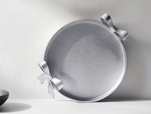 Plateau rond décoratif en aluminium argenté avec nœud, idéal pour les fêtes de Noël et la vaisselle de table – Vente en gros fabricant - Product Image 2