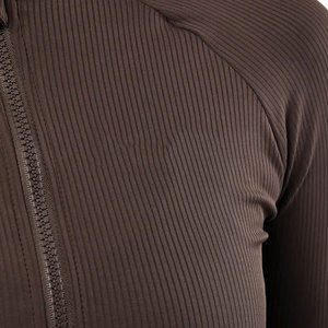 Women Sporty <b>Long</b> Sleeve Shirt Compression Short Length Tight Elastic Ribbed Material Full Zipper Lightweight Arm Hole Pattern - Product Image 4