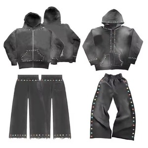 Conjunto Deportivo de Dos Piezas para Hombre, Estilo Vintage, Sudadera Holgada con Efecto Desgastado, Pantalones Deportivos Holgados, Algodón Grueso, Moda Urbana Informal - Product Image 6