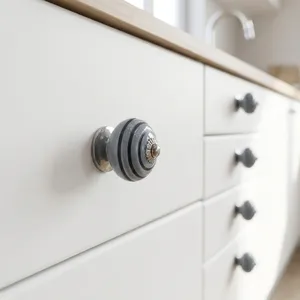 <b>Ceramic</b> Cabinet <b>Knob</b> Round Traditional Blue Striped Design Kitchen <b>Drawer</b> Handle Durable Outdoor Wardrobe Furniture Hardware - Product Image 1