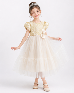 Vestido de Princesa de Tul con Jacquard Floral de Lujo para Niñas, con Lazo de Satén |   Vestido Elegante para Fiesta - Product Image 4