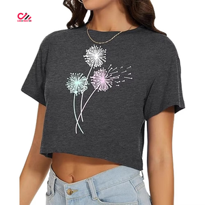 Camiseta corta de algodón de alta calidad con bordado floral, manga corta, cuello redondo, corte holgado, informal, para primavera/verano, 100% algodón jersey. - Product Image 5