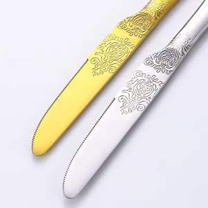 Luxury Gold Stainless Steel Cutlery Set Engraved Spoon Fork Knife Vintage <b>Flatware</b> Dining Tableware Kitchen Set - Product Image 4