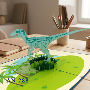 Carte de vœux 3D pop-up dinosaure Rapace, design personnalisé, vente en gros, cadeau artisanal Hanoï, décoration intérieure en papier, couleur et logo personnalisables - Product Image 3