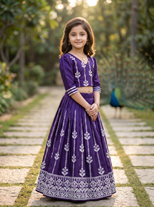 Shoryam Fashion Girls Purple Embroidered Lehenga Choli <b>Indian</b> Ethnic Floor-Length Crop <b>Top</b> Skirt Set Traditional Party Wedding - Product Image 2