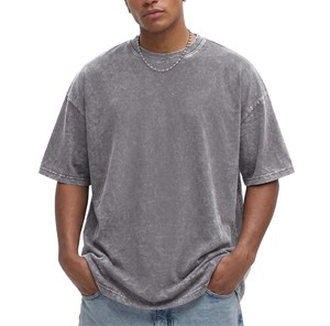 Nouvelle Arrivée 2026 T-shirt Homme Oversize Délavé à l'Acide Manches Courtes Col Rond Gris Uni Style Urbain T-shirts Personnalisés OEM ODM - Product Image 1