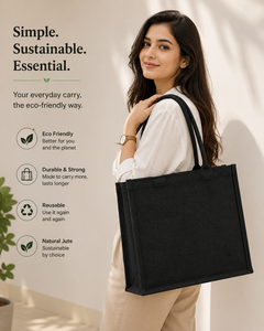 Medium <b>Black</b> Jute Tote <b>Bag</b> with <b>Top</b> <b>Handle</b> for Daily Use Beach Tote Wedding & Groceries - Product Image 5