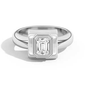 Wholesale 1 Carat Emerald Cut Diamond Engagement <b>Ring</b> 10K 14K 18K Solid Gold Double Bezel Set 4mm <b>Domed</b> Solitaire Band - Product Image 3