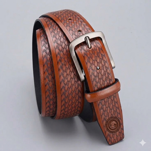 Retro western leather belt handmade floral <b>engraving</b> <b>tooling</b> design cowhide waist strap durable casual fashion accessory unisex - Product Image 4