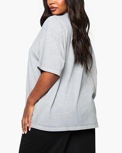 High Quality Women's Oversized Crew Neck T-<b>Shirt</b> Light Gray Short Sleeve Loose Fit 100% Cotton Jersey <b>Flame</b> Logo Print - Product Image 2
