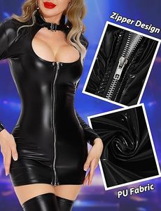 Conjunto de Falda Mini y Body de Cuero Sintético para Mujer, Ajustado, Brillante, Ropa de Club, Fabricante OEM - Product Image 3