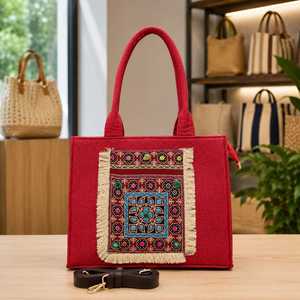Boho <b>Canvas</b> Tote Bag Embroidered Mandala Shoulder Handbag Fringe Zipper <b>Shopper</b> for Beach Travel Daily Use - Product Image 3