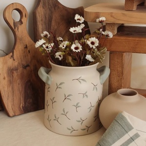 Hand Painted Ceramic <b>Utensil</b> Holder Dual Handle Farmhouse Design Smooth Glaze High Fired Durable Kitchen Counter Storage Jar - Product Image 5