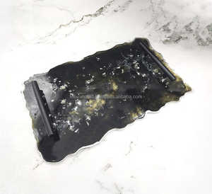 Agate Inspired Resin Tray <b>Black</b> & Silver Flakes Decorative Charcuterie <b>Board</b> - Product Image 2