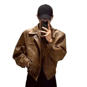 Hiver Nouveau American Tie Dye Veste en cuir véritable pour hommes 2024 Couleur solide Col rabattu Imperméable Eco-Friendly Windproof - Product Image 1