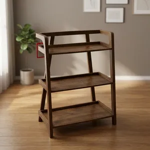 Étagère à livres moderne en bois de manguier, à trois niveaux, avec rangement ouvert, présentoir, bibliothèque en bois massif pour salon, bureau, chambre à coucher - Product Image 2