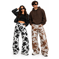 Pantalon en cuir véritable à poils de vache pour femme, coupe large, motif fourrure de vache, style streetwear