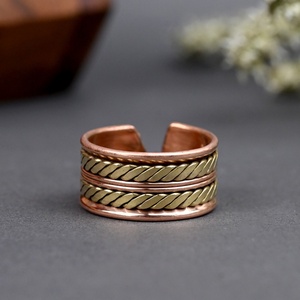 Awesome Handmade Tricolor Copper Ring – Adjustable Mixed Metal <b>Braided</b> Band Modern Unisex Finger <b>Accessory</b> - Product Image 6
