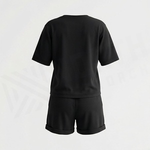 Ensemble décontracté 2 pièces pour femme, imprimé géométrique noir, t-shirt à manches courtes et short au-dessus du genou, coupe ample, pour le printemps et l'été - Product Image 2